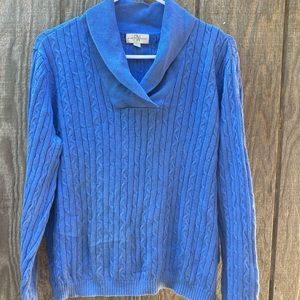 SW Studio Works Cotton Cable Knit Sweater w/ V-Neck Cowl